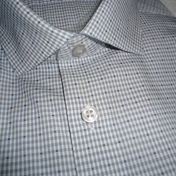 CALVIN KLEIN MED. BLUE CHECKS SLIM FIT DRESS SHIRT - Picture 4 of 5